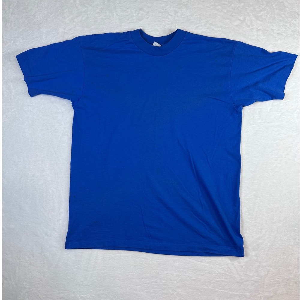 Vintage Hanes Fifty-Fifty T-Shirt Men Large Blue Blank Single Stitch Made in USA